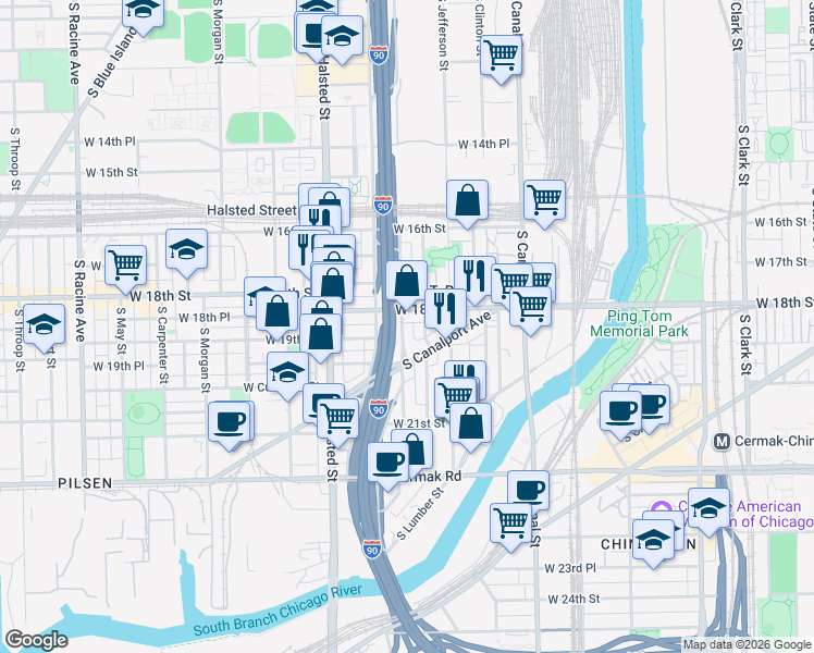 map of restaurants, bars, coffee shops, grocery stores, and more near in Chicago