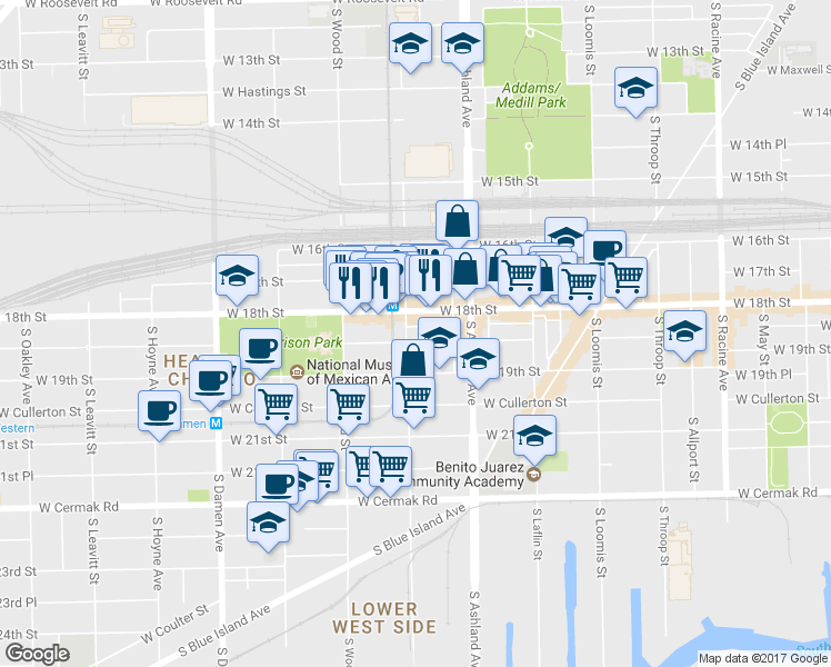 map of restaurants, bars, coffee shops, grocery stores, and more near in Chicago