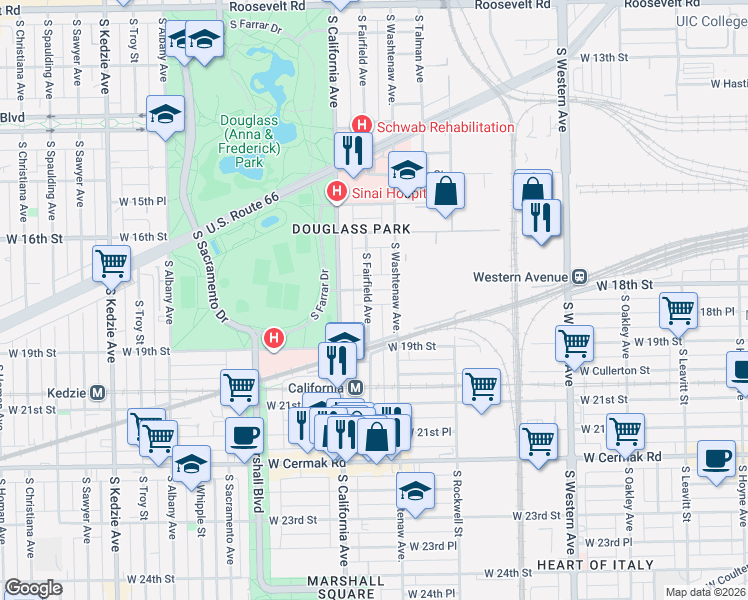 map of restaurants, bars, coffee shops, grocery stores, and more near 2734 West 18th Street in Chicago