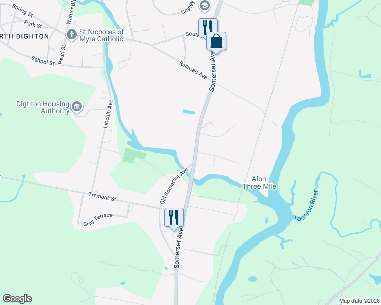 map of restaurants, bars, coffee shops, grocery stores, and more near 1679 Somerset Avenue in Taunton