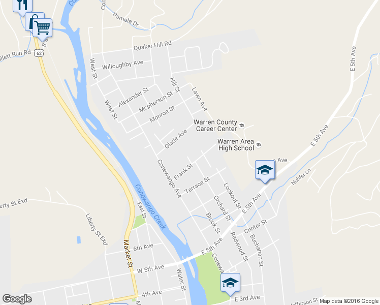 map of restaurants, bars, coffee shops, grocery stores, and more near 506 Mulberry St in Warren