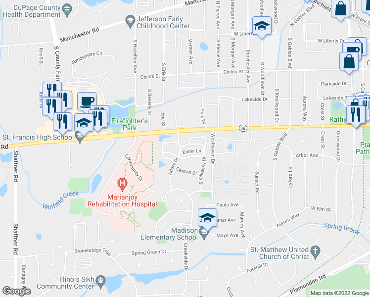map of restaurants, bars, coffee shops, grocery stores, and more near 1776 Grosvenor Circle in Wheaton