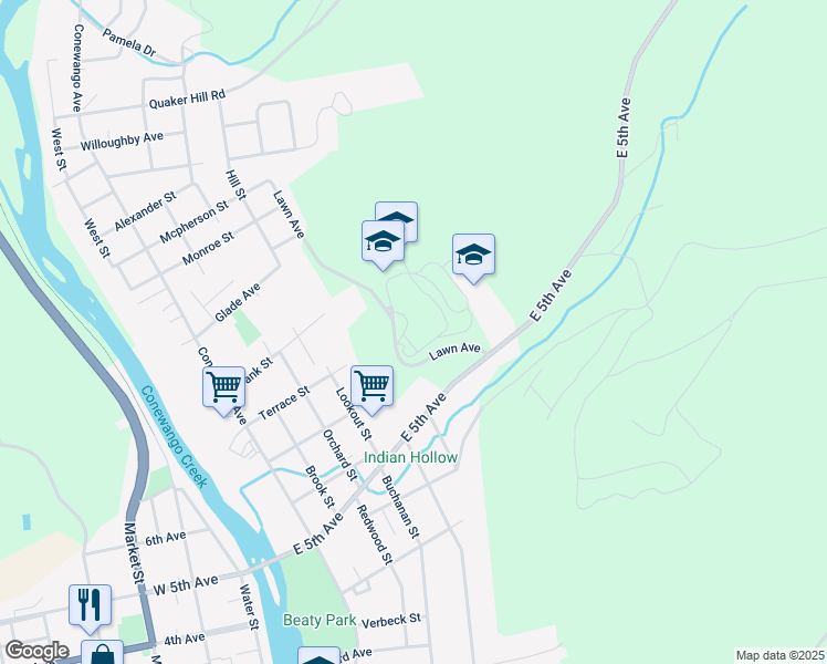 map of restaurants, bars, coffee shops, grocery stores, and more near 345 East 5th Avenue in Warren