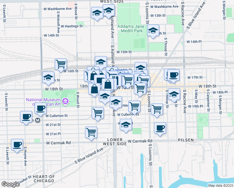 map of restaurants, bars, coffee shops, grocery stores, and more near in Chicago