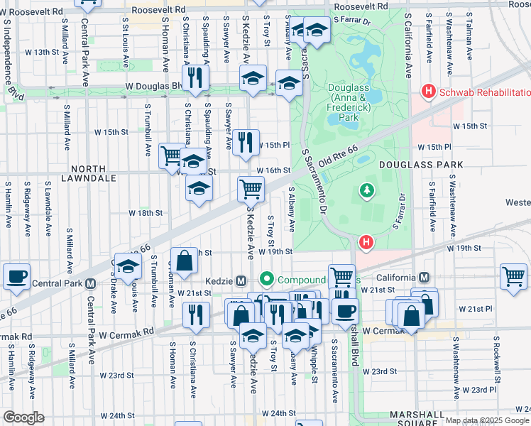 map of restaurants, bars, coffee shops, grocery stores, and more near in Chicago