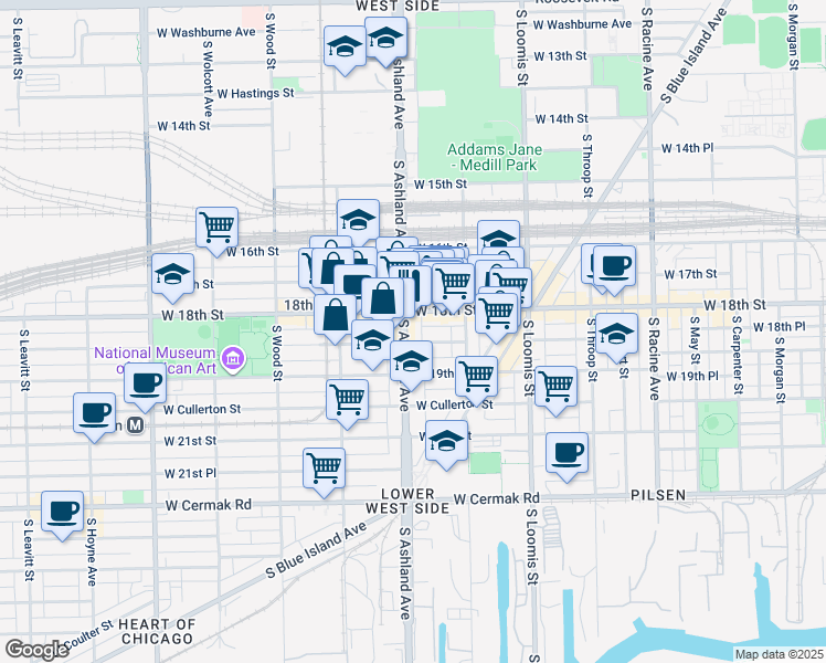 map of restaurants, bars, coffee shops, grocery stores, and more near in Chicago