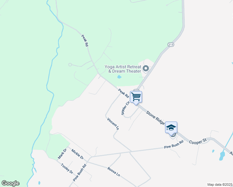 map of restaurants, bars, coffee shops, grocery stores, and more near 25 Peak Road in Stone Ridge