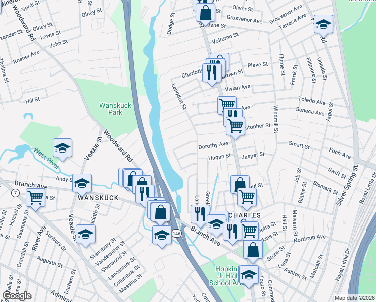 map of restaurants, bars, coffee shops, grocery stores, and more near 30 Mac Gregor Street in Providence