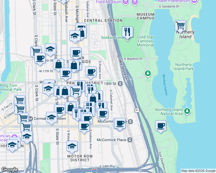 map of restaurants, bars, coffee shops, grocery stores, and more near in Chicago