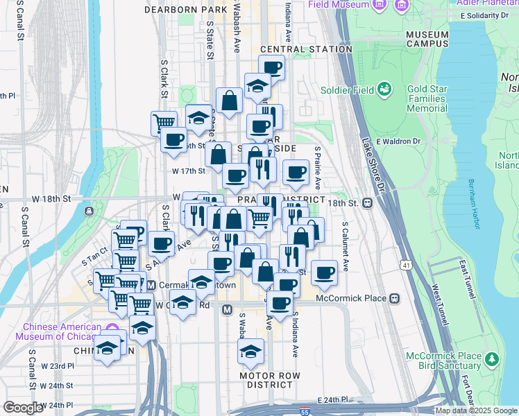 map of restaurants, bars, coffee shops, grocery stores, and more near in Chicago