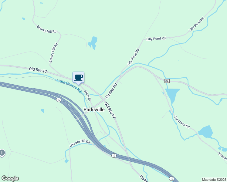 map of restaurants, bars, coffee shops, grocery stores, and more near 22 Cooley Road in Parksville