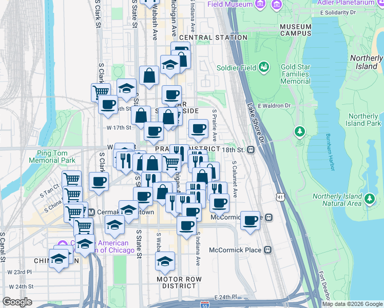 map of restaurants, bars, coffee shops, grocery stores, and more near in Chicago