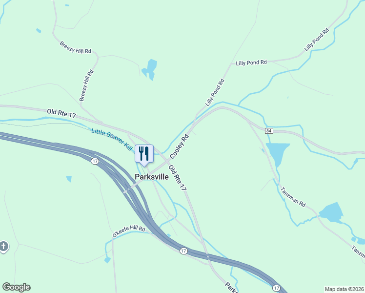 map of restaurants, bars, coffee shops, grocery stores, and more near 22 Cooley Road in Parksville