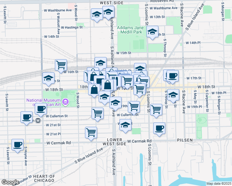 map of restaurants, bars, coffee shops, grocery stores, and more near in Chicago
