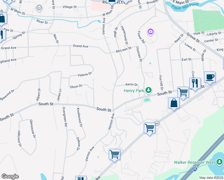 map of restaurants, bars, coffee shops, grocery stores, and more near 126 Vernon Avenue in Vernon