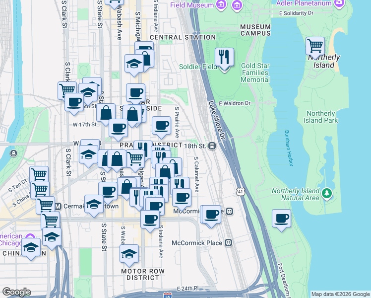 map of restaurants, bars, coffee shops, grocery stores, and more near in Chicago