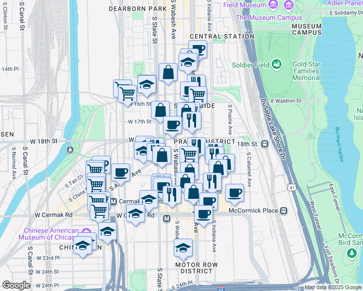 map of restaurants, bars, coffee shops, grocery stores, and more near in Chicago