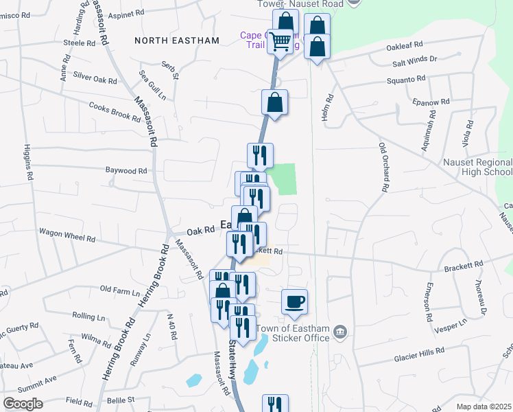 map of restaurants, bars, coffee shops, grocery stores, and more near 4580 U.S. 6 in Eastham