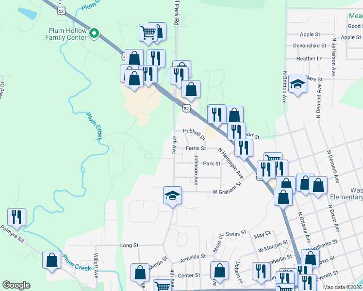 map of restaurants, bars, coffee shops, grocery stores, and more near 419 Ferris Street in Dixon