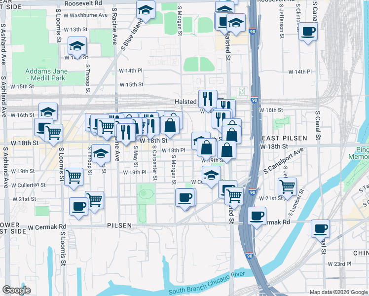 map of restaurants, bars, coffee shops, grocery stores, and more near in Chicago