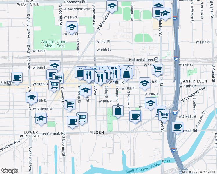 map of restaurants, bars, coffee shops, grocery stores, and more near in Chicago
