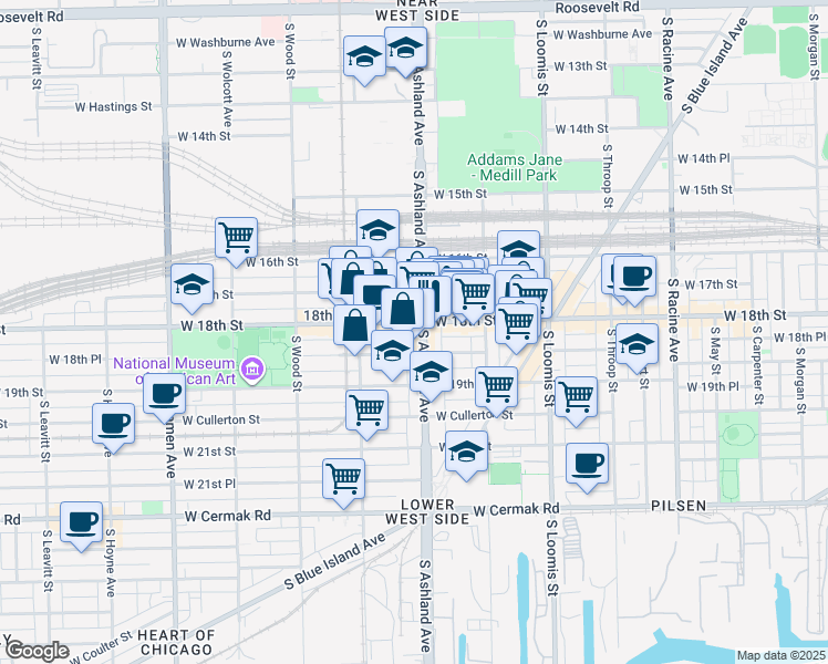 map of restaurants, bars, coffee shops, grocery stores, and more near in Chicago