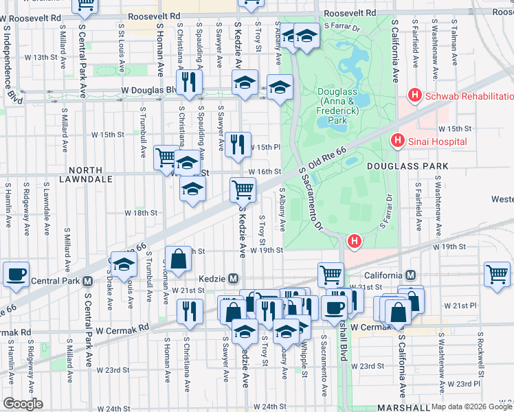 map of restaurants, bars, coffee shops, grocery stores, and more near in Chicago
