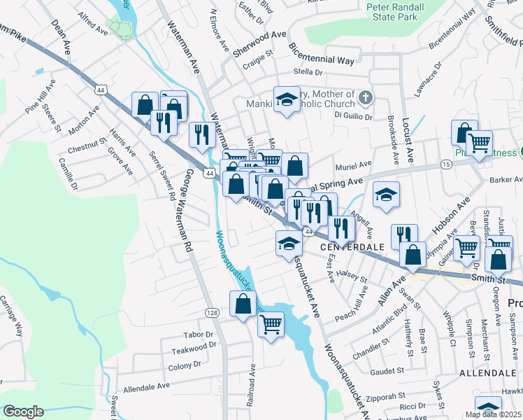 map of restaurants, bars, coffee shops, grocery stores, and more near 2017 Smith Street in North Providence