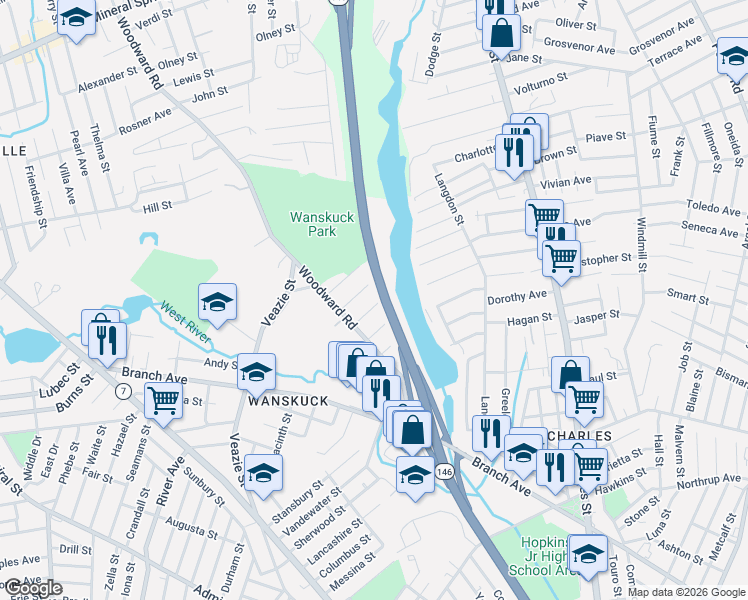 map of restaurants, bars, coffee shops, grocery stores, and more near 34 Iowa Street in Providence