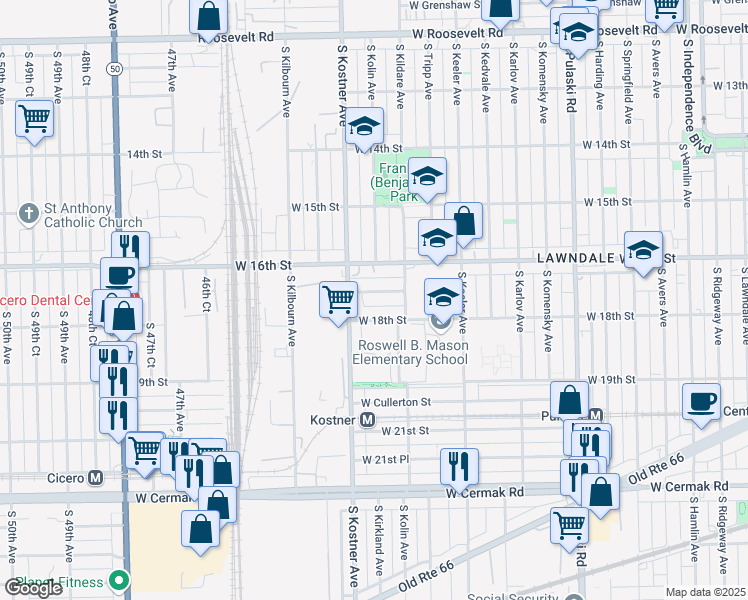 map of restaurants, bars, coffee shops, grocery stores, and more near 4329 West 17th Street in Chicago