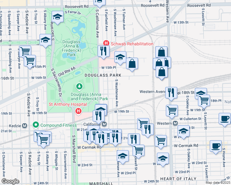 map of restaurants, bars, coffee shops, grocery stores, and more near 2700 West 18th Street in Chicago