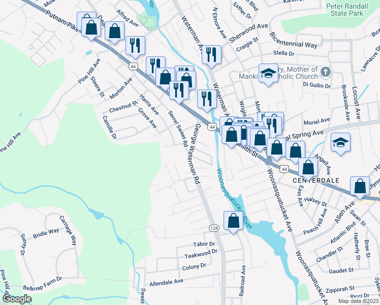 map of restaurants, bars, coffee shops, grocery stores, and more near 4 Serrel Sweet Road in Johnston