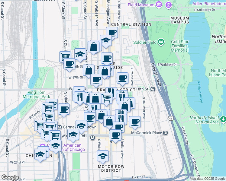 map of restaurants, bars, coffee shops, grocery stores, and more near in Chicago
