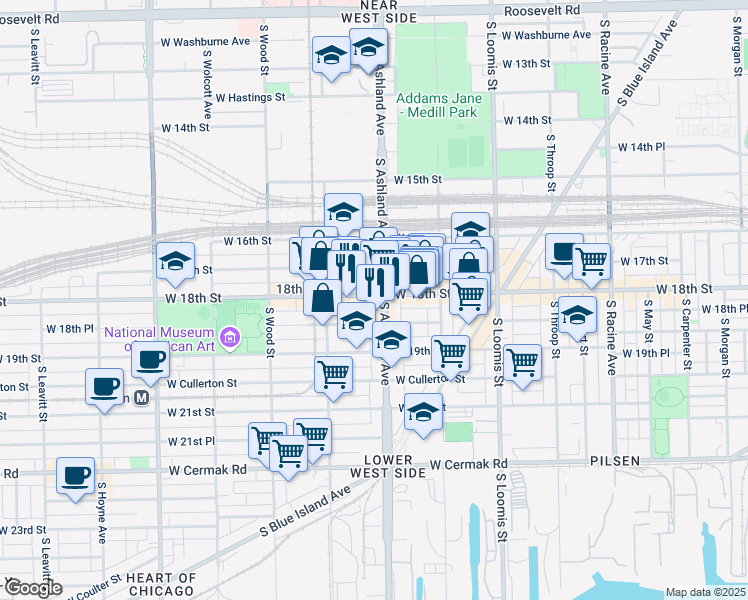 map of restaurants, bars, coffee shops, grocery stores, and more near in Chicago