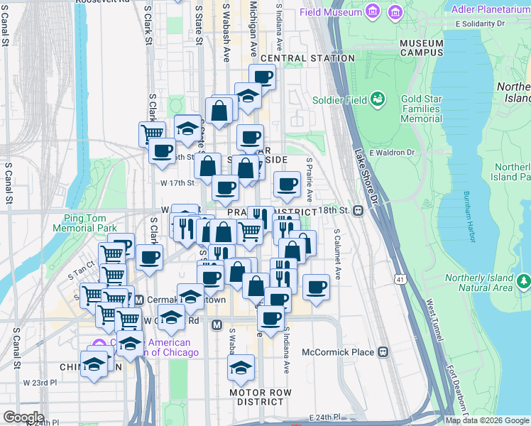 map of restaurants, bars, coffee shops, grocery stores, and more near in Chicago