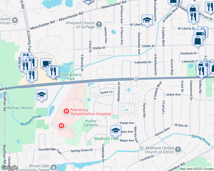 map of restaurants, bars, coffee shops, grocery stores, and more near 1776 Grosvenor Circle in Wheaton