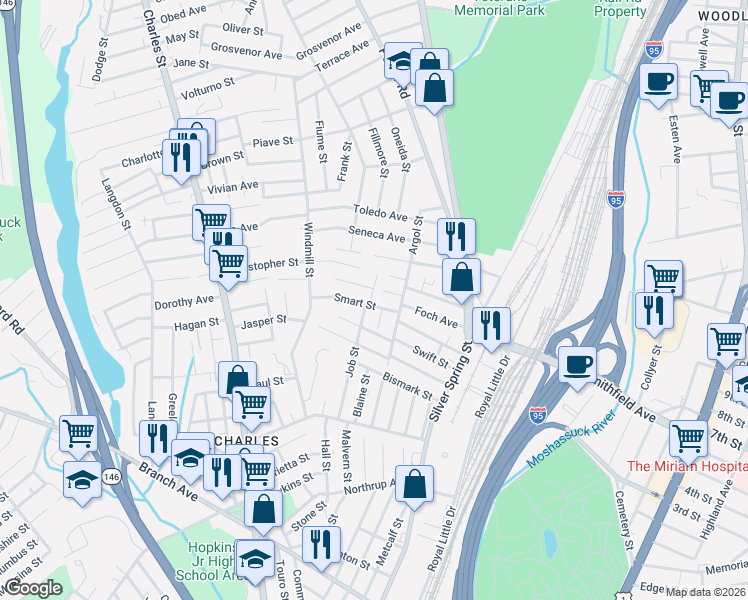 map of restaurants, bars, coffee shops, grocery stores, and more near 125 Job Street in Providence