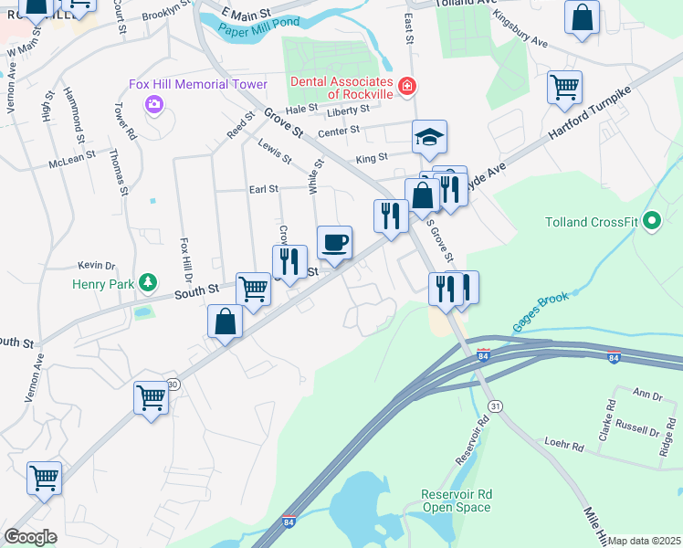 map of restaurants, bars, coffee shops, grocery stores, and more near 1246 Hartford Turnpike in Vernon
