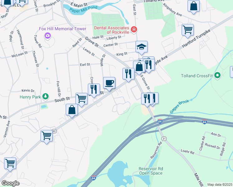 map of restaurants, bars, coffee shops, grocery stores, and more near 1246 Hartford Turnpike in Vernon