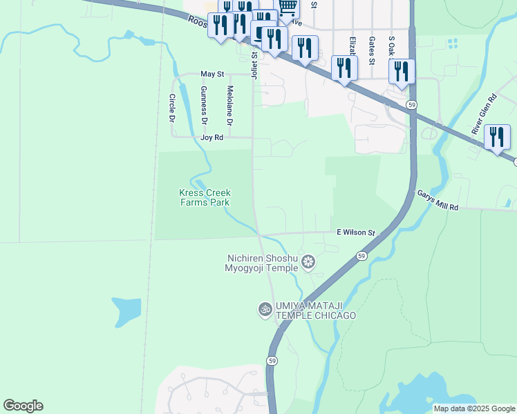 map of restaurants, bars, coffee shops, grocery stores, and more near 110 Whispering Oaks Court in West Chicago