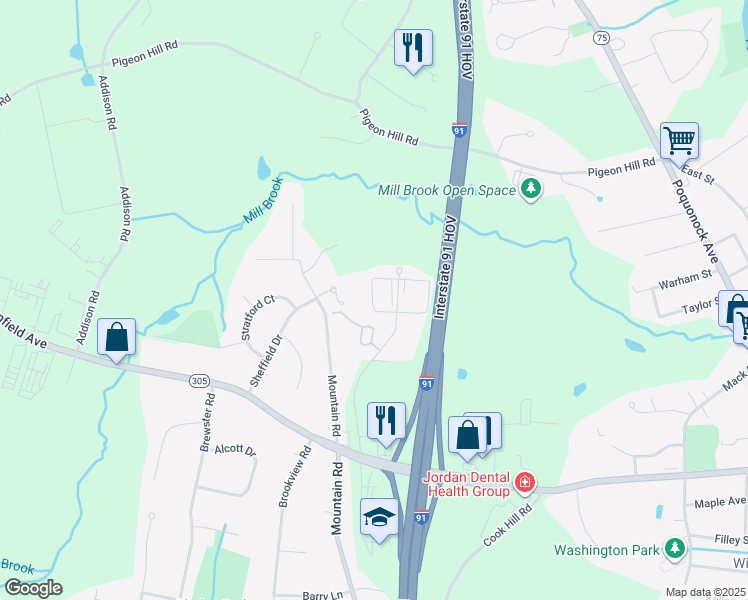 map of restaurants, bars, coffee shops, grocery stores, and more near 326 Dunfey Lane in Windsor