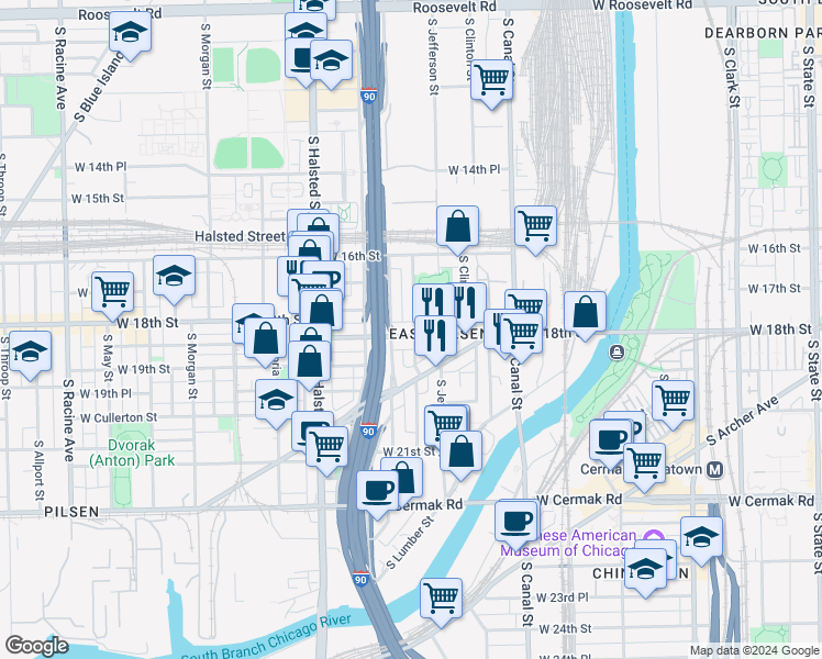 map of restaurants, bars, coffee shops, grocery stores, and more near in Chicago