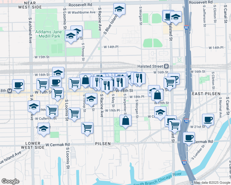 map of restaurants, bars, coffee shops, grocery stores, and more near in Chicago