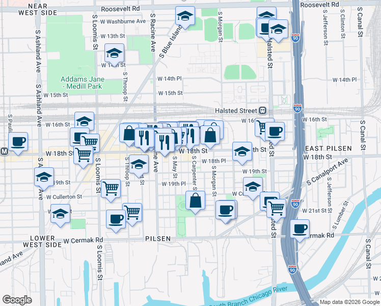 map of restaurants, bars, coffee shops, grocery stores, and more near in Chicago