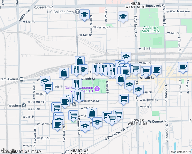 map of restaurants, bars, coffee shops, grocery stores, and more near in Chicago