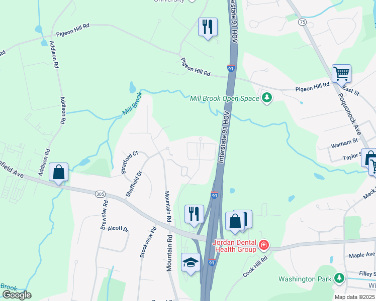 map of restaurants, bars, coffee shops, grocery stores, and more near 323 Dunfey Lane in Windsor