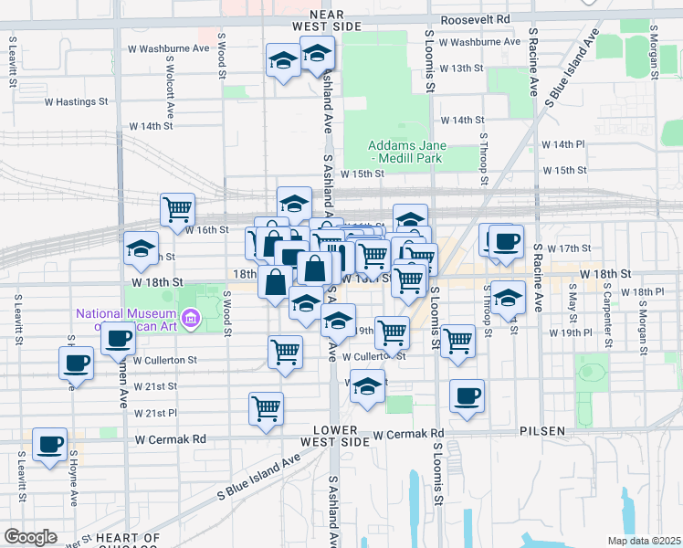 map of restaurants, bars, coffee shops, grocery stores, and more near in Chicago