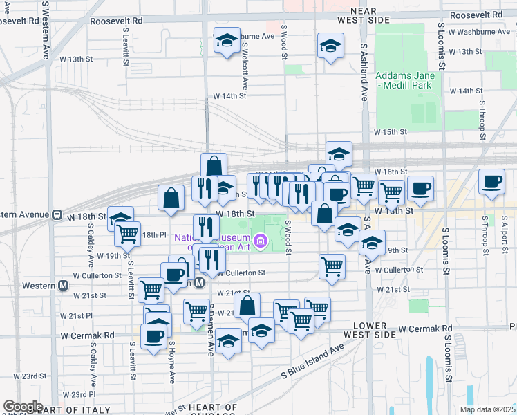 map of restaurants, bars, coffee shops, grocery stores, and more near in Chicago