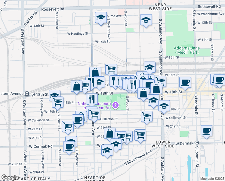 map of restaurants, bars, coffee shops, grocery stores, and more near in Chicago