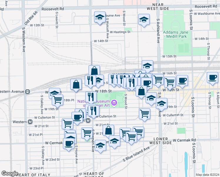 map of restaurants, bars, coffee shops, grocery stores, and more near in Chicago